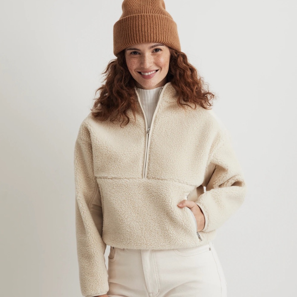 Cream Sherpa Quarter-Zip Jacket
